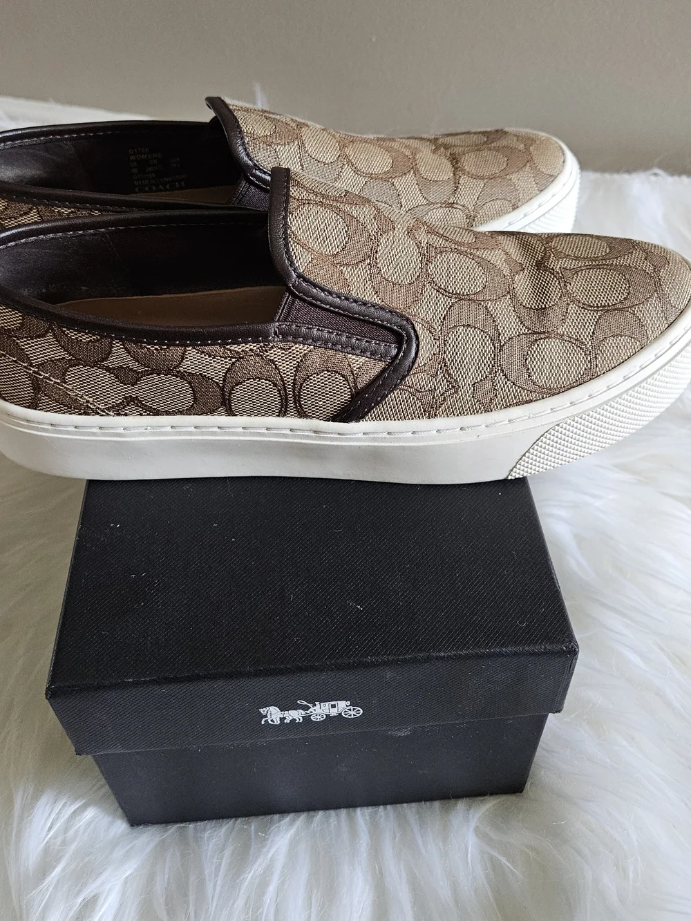 Coach Signature Canvas Slip-On Sneakers in Brown and White